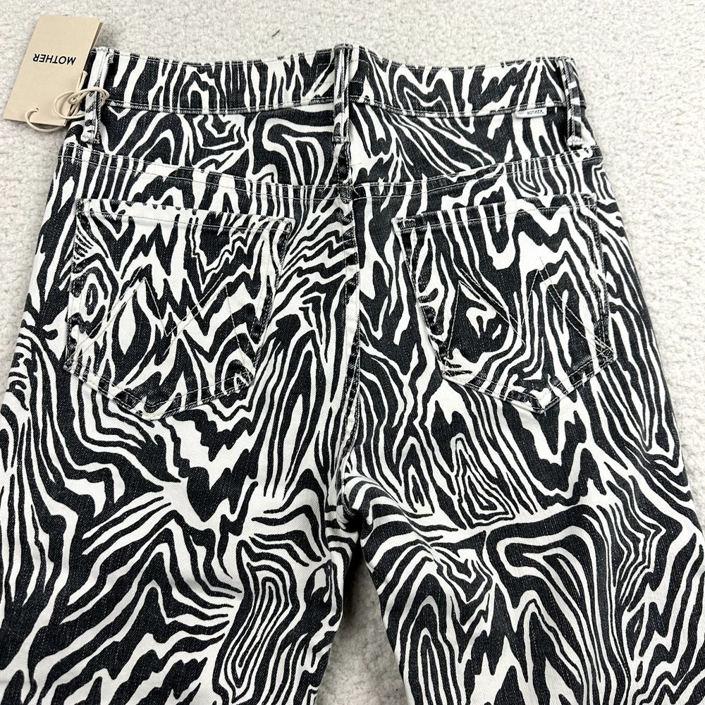 NWT Mother Rascal Ankle Fray Jeans Womens 28 Zebra Print Straight Leg High Waist - Picture 9 of 15